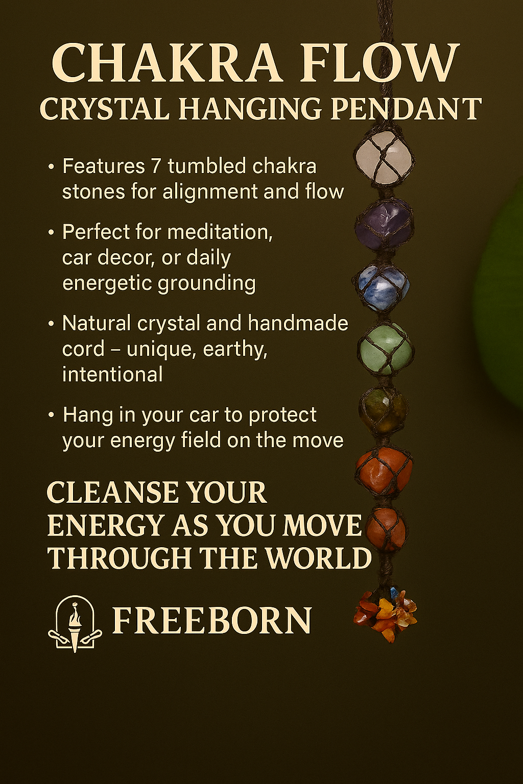 Chakra Flow Crystal Hanging Pendant – Natural Tumbled Healing Stone For Room/Car