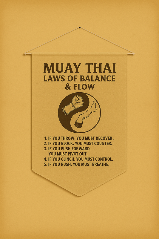 Muay Thai Stoic Scroll – Laws of Balance & Flow (Pennant Banner Edition)