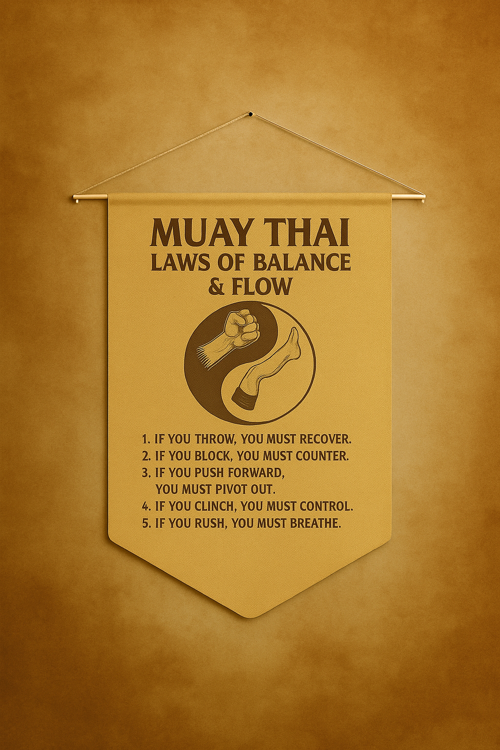 Muay Thai Stoic Scroll – Laws of Balance & Flow (Pennant Banner Edition)