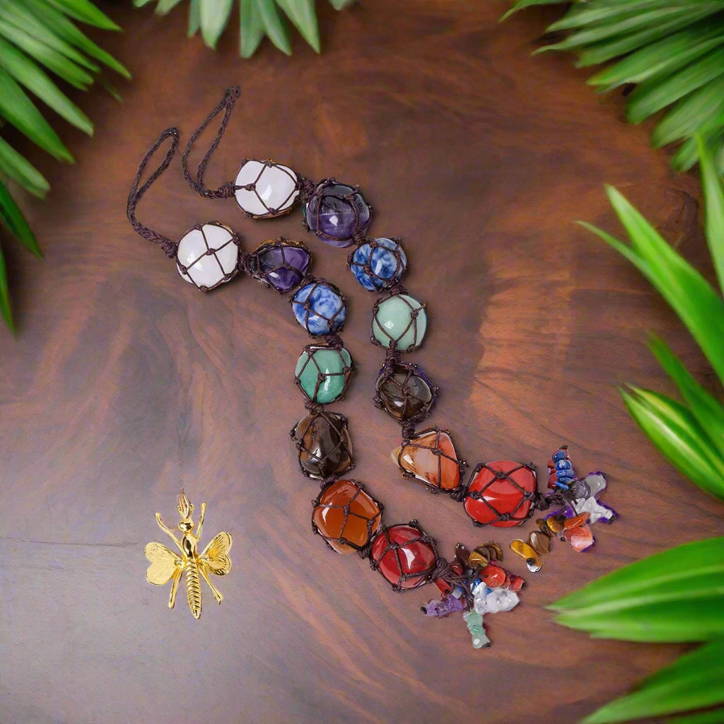 Chakra Flow Crystal Hanging Pendant – Natural Tumbled Healing Stone For Room/Car