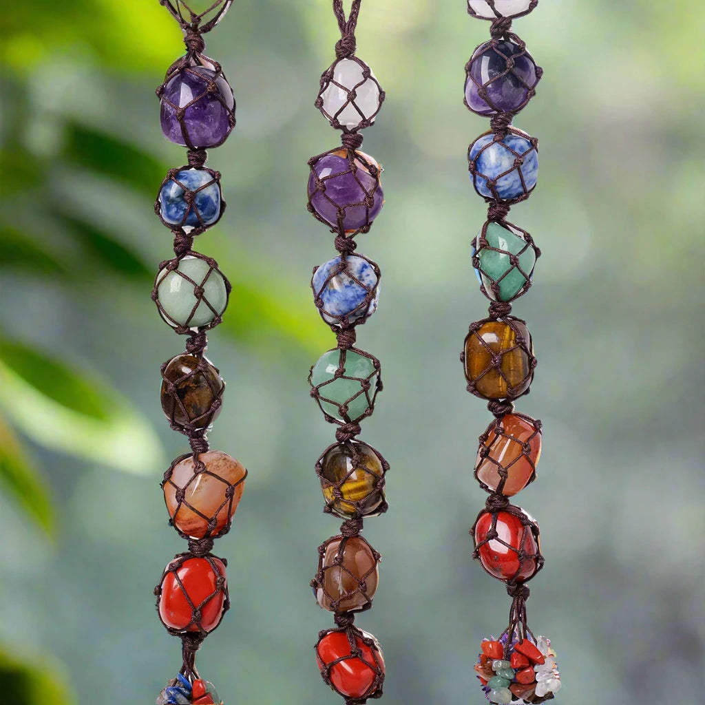 Chakra Flow Crystal Hanging Pendant – Natural Tumbled Healing Stone For Room/Car