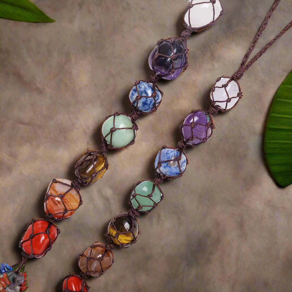 Chakra Flow Crystal Hanging Pendant – Natural Tumbled Healing Stone For Room/Car