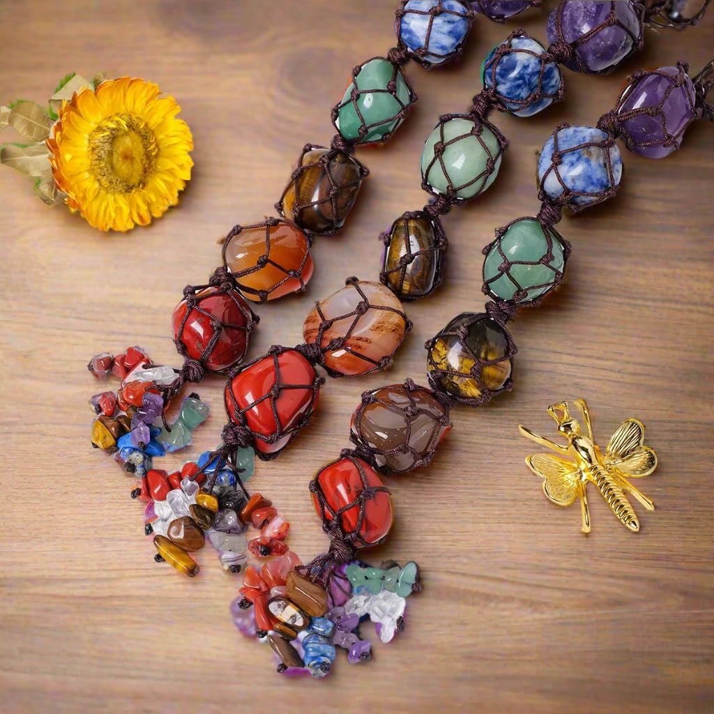 Chakra Flow Crystal Hanging Pendant – Natural Tumbled Healing Stone For Room/Car