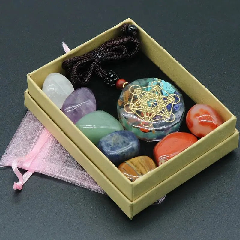 Seven Chakra Sacred Crystal Set – Healing Stones + Energy Pendant