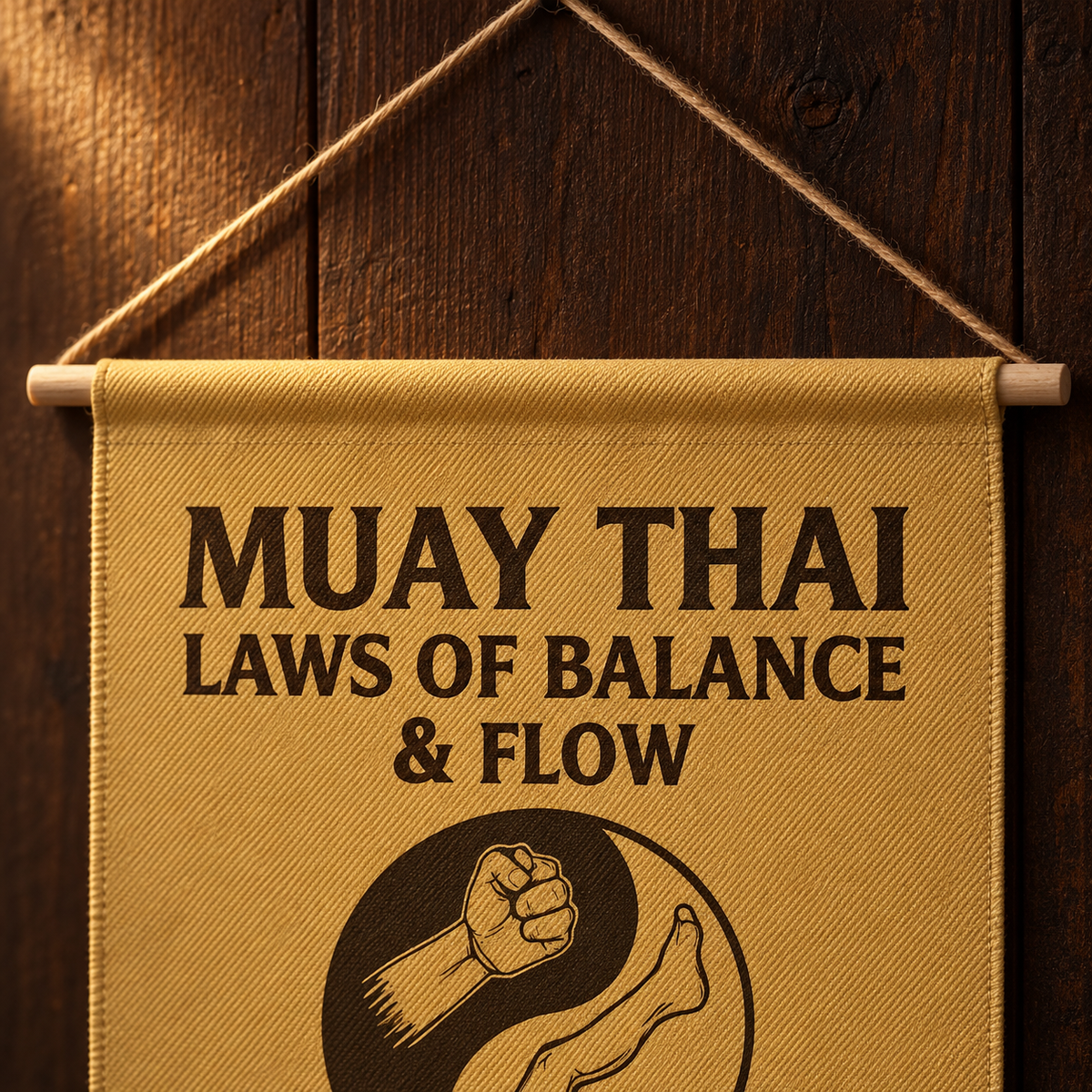 Muay Thai Stoic Scroll – Laws of Balance & Flow (Pennant Banner Edition)